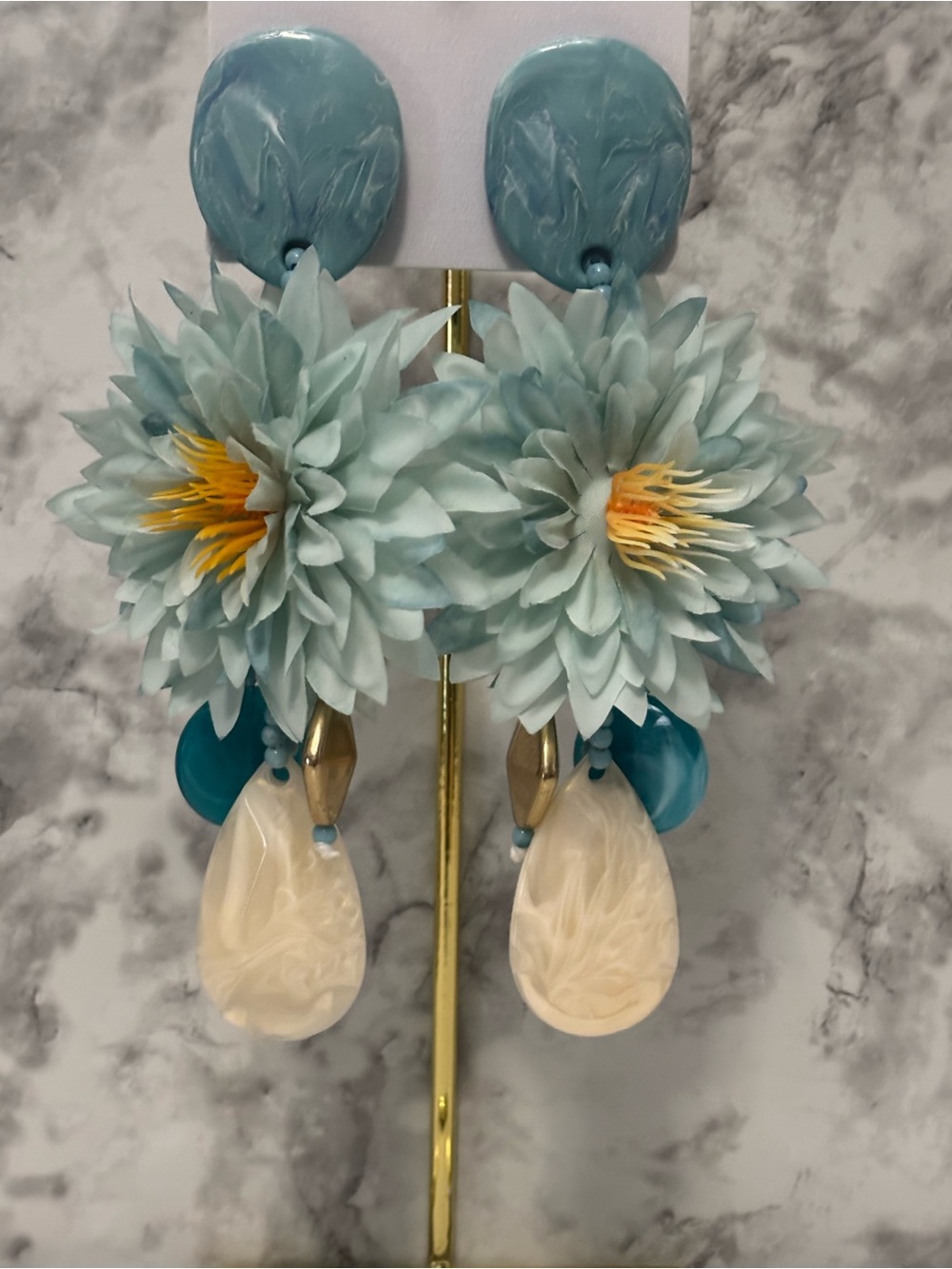 Handcrafted Blue Floral Drop Earrings - Brand